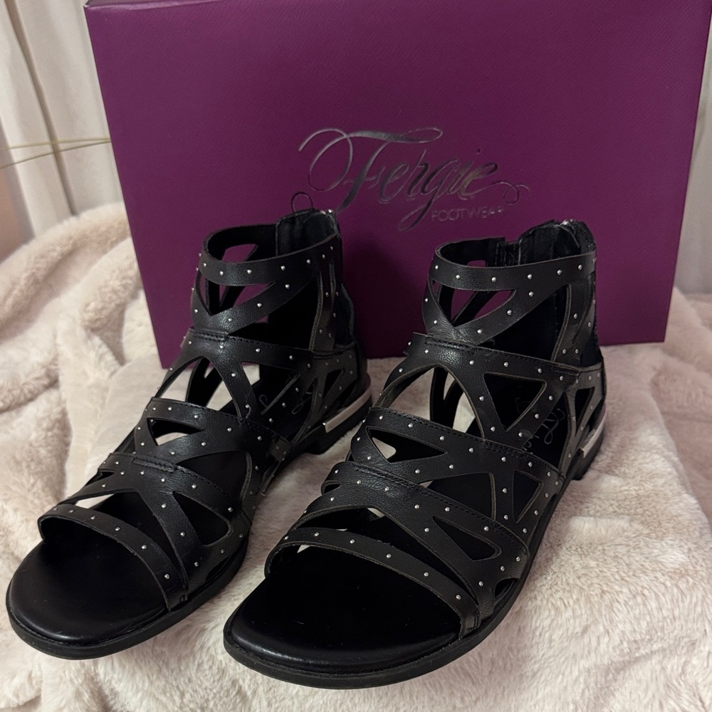 Fergie Crazy Black Studded Gladiator Sandals